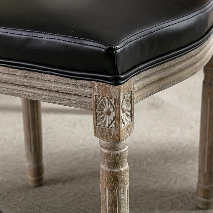 Farmhouse Leather Dining Room Chairs Set of 2 French Dining Chairs with Round Rattan Back French Bistro Chairs for Dining Room/Living Room/Kitchen/Restaurant, Black