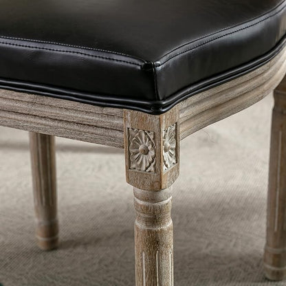 Farmhouse Leather Dining Room Chairs Set of 6 French Dining Chairs with Round Rattan Back French Bistro Chairs for Dining Room/Living Room/Kitchen/Restaurant, Black