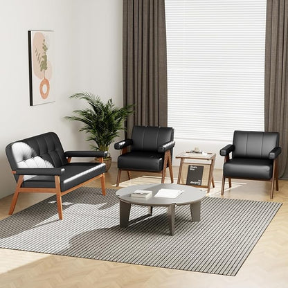 STHOUYN Black Leather Accent Chairs, Mid Century Modern Chair, Side Arm Chairs for Living Room, Office Guest Waiting Room Chairs (1, Black)