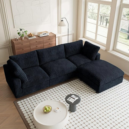 Modular Sectional Sofa, L Shaped Sofa with Chaise Ottoman, Deep Seat Cloud Sectional Couch, Couch Cushion Covers Removable, Comfy Modular Couches for Living Room, Office, Apartment, Black