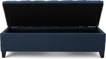 Christopher Knight Home Ottilie Fabric Storage Ottoman, Dark Blue, 17.75"D x 51.5"W x 15.75"H
