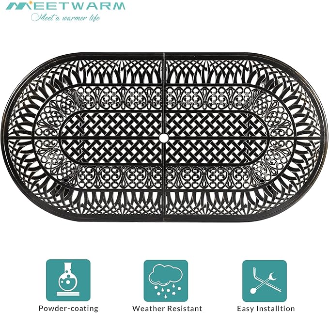 MEETWARM 9-Piece Outdoor Patio Dining Set, All-Weather Cast Aluminum Patio Conversation Set with 2 Swivel Rocker Chairs, 6 Stationary, 1 Oval Table, 8 Cushions, 2" Umbrella Hole