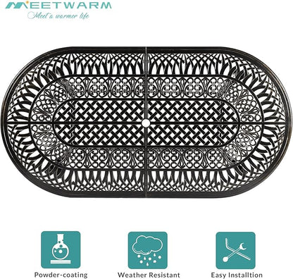 MEETWARM 9-Piece Outdoor Patio Dining Set, All-Weather Cast Aluminum Patio Conversation Set with 2 Swivel Rocker Chairs, 6 Stationary, 1 Oval Table, 8 Cushions, 2" Umbrella Hole
