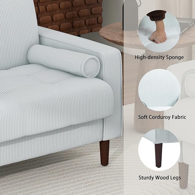 Oversized Accent Chair Set of 1, Corduroy Fabric Mid Century Modern Armchair with Large Seat for Living Room Bedroom Reading