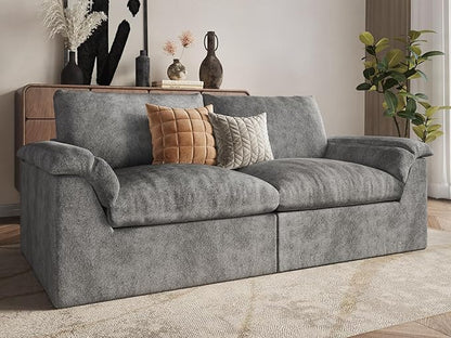 EASE MOOSE Oversized Boneless Couch for Living Room, Sectional Cloud Sofa, Modular Cloud Couch Loveseat, 2-Seater Deep Seat Sofas with Pillow for Bedroom, Apartment, No Assembly, Chenille (Grey)