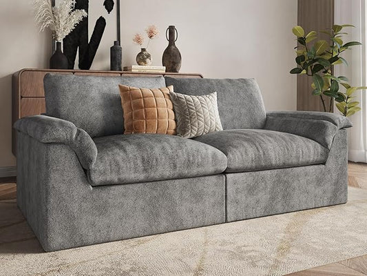 EASE MOOSE Oversized Boneless Couch for Living Room, Sectional Cloud Sofa, Modular Cloud Couch Loveseat, 2-Seater Deep Seat Sofas with Pillow for Bedroom, Apartment, No Assembly, Chenille (Grey)