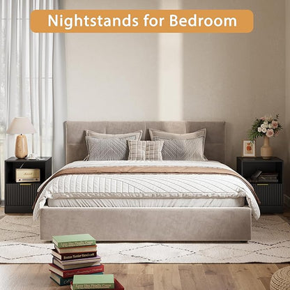 3-Piece Modern Bedroom Furniture Set, Wide 8-Drawer Dresser & 1-Drawer Nightstands Set of 2, Natural Wood Dresser and Nightstand Sets for Bedroom, Hallway, Black