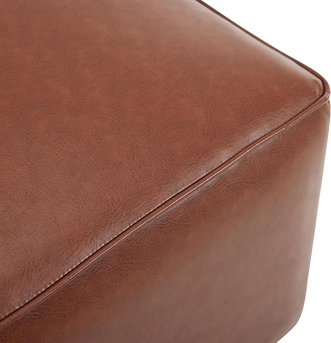 Christopher Knight Home Faux Leather Ottoman Footstool, Square Pouf Poufee Footrest Ottoman Large Seat, Modern Side Table for Living Room Bedroom Home Decor Gifts, Light Brown 30"