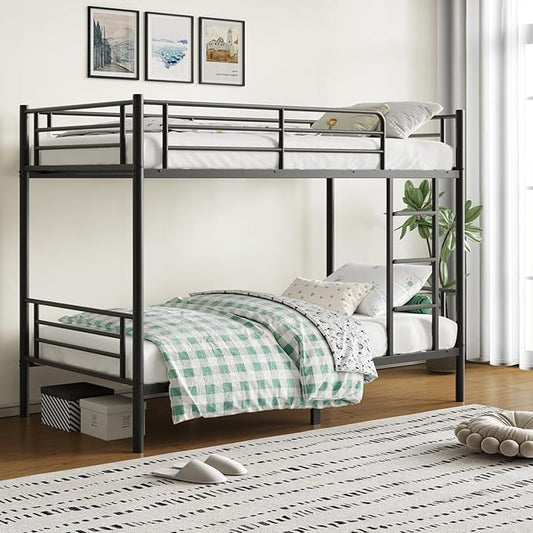 Bunk Beds,Bunk Bed Twin Over Twin for Kids Teens Adults with Ladders and Guardrail,Sturdy Literas Heavy Duty Metal Slats,400 lbs Capacity,No Spring Box Required,Black