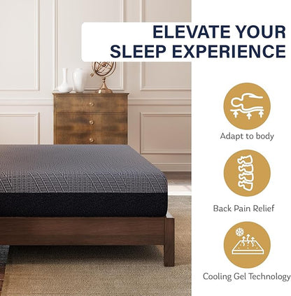 MLILY EGOHOME 10 Inch Twin XL Mattress, Copper Gel Cooling Memory Foam Mattress for Back Pain Relief,Therapeutic Single Mattress Bed in a Box, Made in USA, CertiPUR-US Certified, 38x80x10 Black