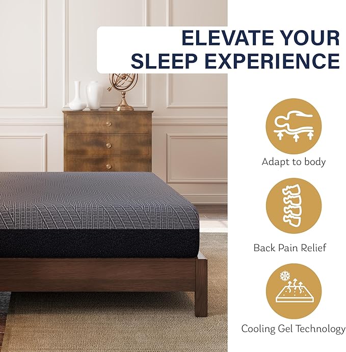 MLILY EGOHOME 10 Inch Full Mattress, Copper Gel Cooling Memory Foam Mattress for Back Pain Relief,Therapeutic Double Mattress Bed in a Box, Made in USA, CertiPUR-US Certified, 54x75x10 Black