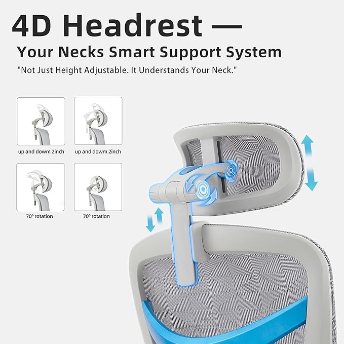 Ergonomic Home Office Desk Chair with Massage Lumbar Support，4D Headrest & 5D Armrests, Reclining Big and Tall 400LBS Mesh Chair with Footrest，Adjustable Back High and Seat Depth(Gray)