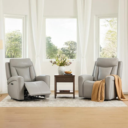 CHITA Genuine Leather Power Recliner Chair for Adults, Super Zero Gravity Recliner with Adjustable Power Headrest & USB/Type-C Ports, for Living Room, Bedroom & Home Theater, Light Gray
