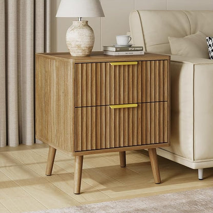 LYNSOM Fluted Dresser and Nightstand Sets 2 Piece, 2-Drawer Nightstands and 6-Drawers Dresser, Wood Bedroom Furniture Set for Home, Bedroom, Hallway, Natural Oak