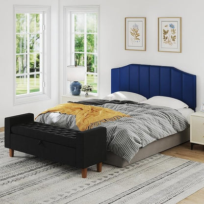 Velvet Queen Size Headboard, Upholstered Headboard Queen/Full Size Wall Mount and Bed Frame Mount, Featuring High-Density Sponge Padding Luxury Texture Easy Assembly Comfort Style-Navy Blue