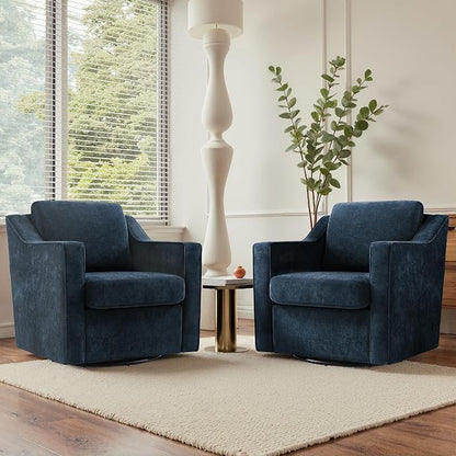 UIXE Swivel Accent Chair, Chenille Upholstered Arm Chair for Living Room, Modern Club Armchair Comfy Single Sofa Bedroom Reading Seat with Lumbar Pillow - Navy Blue