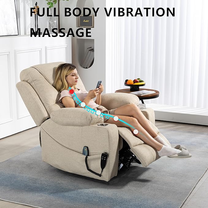 Large Power Lift Recliner Chair Sofa with Massage and Heat for Big and Tall Elderly,Infinite Positions,Dual Motor,Cup Holders,Extended Footrest,Velvet Home Theater Seat