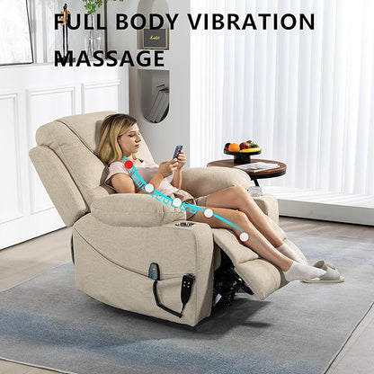 Large Power Lift Recliner Chair Sofa with Massage and Heat for Big and Tall Elderly,Infinite Positions,Dual Motor,Cup Holders,Extended Footrest,Velvet Home Theater Seat