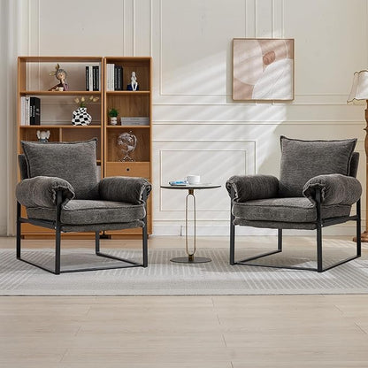 Xifan Modern Comfy Reclining Chair with 6 Angle Adjustable Backrest, Upholstered Accent Chair Fabric Living Room Lounge Chair for Reading Room - Gray, Set of 2