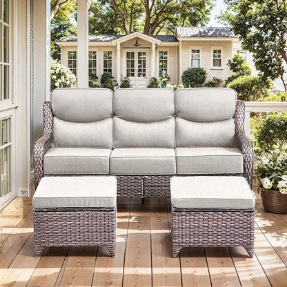 HUMMUH 8 Pieces Wicker Patio Furniture Set with Patio Swivel Chairs Set of 4,High Back Outdoor Sofa Coffee Table Ottomans,6 Inch Thick Cushions Outdoor Conversation Set for Porch, Balcony, Deck
