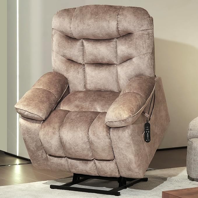 EONIX Large Lay Flat Power Lift Recliner Chair for Elderly with Heat and Massage, 400lbs Dual Motor Electirc Lift Chair with Extended Footrest, SLRY007062, Beige