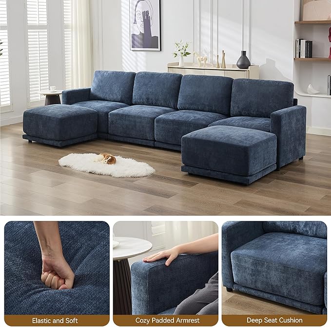 77.4" Chenille Modular Loveseat Oversized Upholstered 2 Seater Sectional Sofa with Thickened Cushions, Easy Assembly, Modern Comfy Love Seat Couch for Living Room, Blue