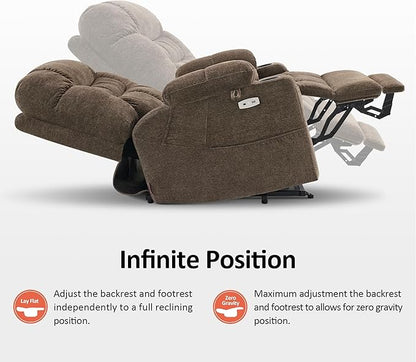 MCombo Dual Motor Power Lift Recliner Chair with Massage and Dual Heating for Elderly, Lay-Flat for Sleeping, Extra Wide for Big and Tall, Fabric R7070 (Coffee)