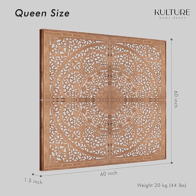 Queen Wood Headboard Rustic | Carved Full Head Board Only | Wooden Wall Art Full Size Bed | Wall Mount Decor King or Queen | Bed Headboard Panels