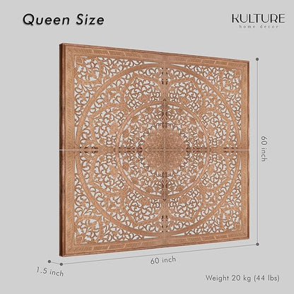 Queen Wood Headboard Rustic | Carved Full Head Board Only | Wooden Wall Art Full Size Bed | Wall Mount Decor King or Queen | Bed Headboard Panels