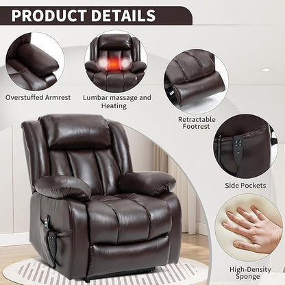 Recliner Chairs for Adults, Power Lift Chair for Elderly, Oversized Bedroom Chair with Massage&Heat, Leather Nursery Glider Chair for Living Room, Sofa Chair Home Theater Seating with Lumbar Support