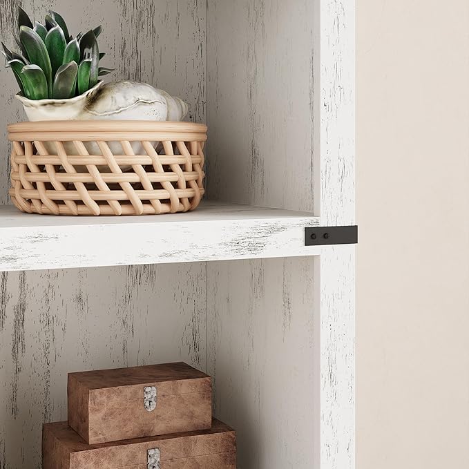 IDEALHOUSE 5 Tier Bookcase, Farmhouse Book Shelf with Storage, Tall Book Case Wooden 5 Shelf Bookcase for Home Office, Living Room, Bed Room (White, 67.4" H x 24.6" W x 12.8" D)