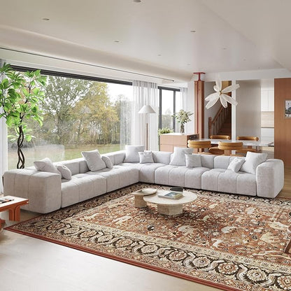 JACH V-Shaped Modular Sectional Sofas for Living Room, Modern Cloud Couch, Mid Century Modern Modular Sofa, Cozy Sleeper Sofa for Living Room (Linen Fabric, White)