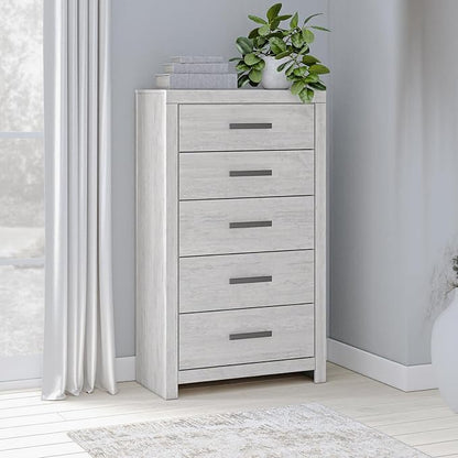 Signature Design by Ashley Cayboni Vintage 5 Drawer Wide Chest with Safety Stop for Bedroom, White