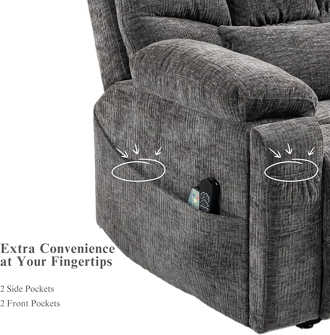 Power Lift Recliner for Elderly Adults, Dual Motor Lay Flat Lift Chair with Heat Massage, Cup Holder & Wireless Phone Charger, USB Type C Charging, Big Tall 400 lbs