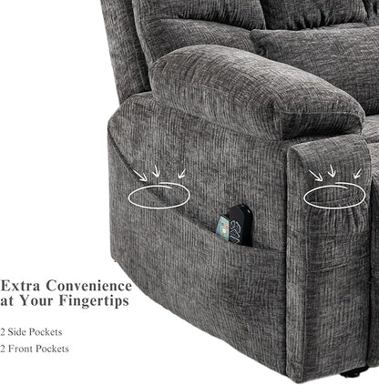 Power Lift Recliner for Elderly Adults, Dual Motor Lay Flat Lift Chair with Heat Massage, Cup Holder & Wireless Phone Charger, USB Type C Charging, Big Tall 400 lbs