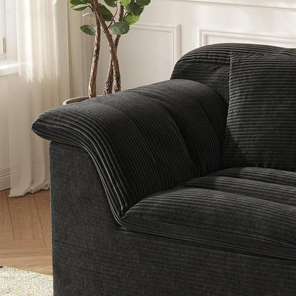 44" Cloud Sectional Couch with Single Arm, Modern Compressed Sofa, Comfy Sleeper Sofa, Corduroy Upholstered Couches for Small Space, Apartment, No Assembly Required, Black, Left Side
