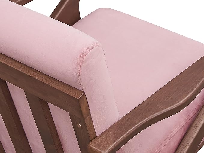 Zola Mid Century Modern Accent Chair Arm Chair: The Perfect Reading, Living Room, and Bedroom Chairs for Modern Home Furniture Use! Solid Wood Frame, Blush Velvet/Walnut