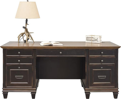 Martin Furniture Hartford Double Pedestal Shaped Desk, Brown - Fully Assembled