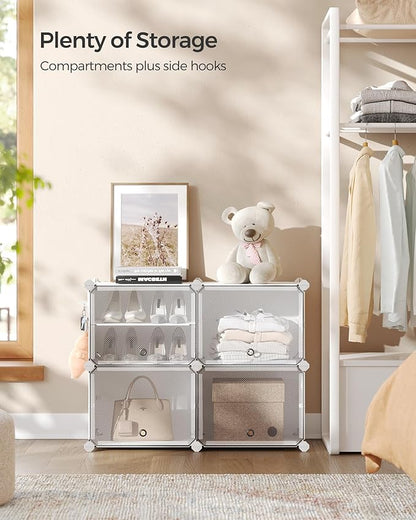 SONGMICS Shoe Rack Organizer, 4-Tier Shoe Storage Cabinet for Closet and Entryway, Holds 16 Pairs of Shoes, Adjustable, Cloud White and Trasparent ULPC032W01