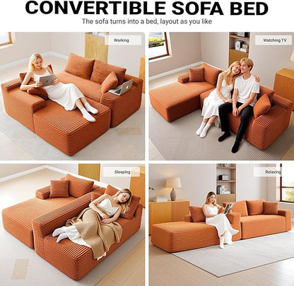 108" Cloud Sectional Couch,Modern Modular Sectional Sofa with Deep Seat,Corduroy Boneless Couches with L-Shape Chaise for Living Room,No Assembly Required (Orange, Left Facing Chaise)