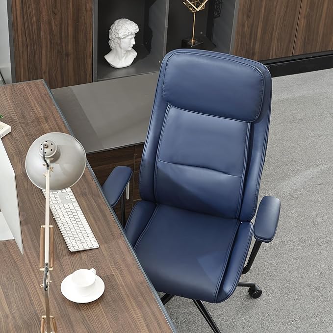 High Back Office Desk Chair,Ergonomic Reclining Office Chair,Modern Swivel Computer Chair,Conference Room Chairs,Navy Blue Leather Chair with Lumbar Support,330lbs