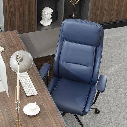 High Back Office Desk Chair,Ergonomic Reclining Office Chair,Modern Swivel Computer Chair,Conference Room Chairs,Navy Blue Leather Chair with Lumbar Support,330lbs
