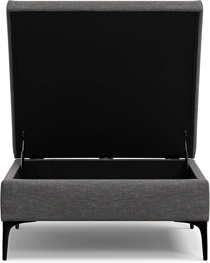 SIMPLIHOME Rebecca 36 inch Wide Contemporary Square Mid Century Coffee Table Storage Ottoman with Lift Up Lid in Slate Grey Polyester Linen, Assembled, For the Living Room, Entryway and Family Room