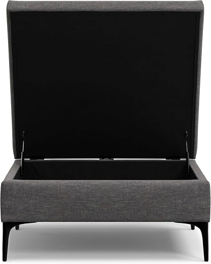 SIMPLIHOME Rebecca 36 inch Wide Contemporary Square Mid Century Coffee Table Storage Ottoman with Lift Up Lid in Slate Grey Polyester Linen, Assembled, For the Living Room, Entryway and Family Room