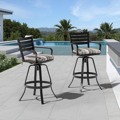 Pellebant Outdoor Bar Stools Set of 4 with Sunbrella Cushion, 29.5" Aluminum Swivel Bar Height Stool Chairs with Back & Footrest, Rust-Proof Patio Bartools for Deck Lawn Garden,Milano Char