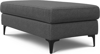 SIMPLIHOME Ava Large Rectangular Ottoman in 100% Recycled Polyester Tightly Woven Performance Fabric, Pebble Grey, 48-inches Wide, Multipurpose Table or Footrest Ottoman, Assembled, for Living Room