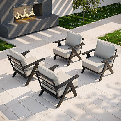 COOS BAY Iron Luxe Modern Outdoor Patio Chairs Set of 4, Lounge Accent Chairs for Backyard, Deck, Porch, Garden, Black/Beige