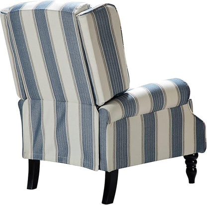 HULALA HOME Upholstered Wingback Recliner Chair Set of 2, Small Adjustable Footrest Push Back Single Reclining Sofa, Mid Century Modern Lounge Armchair for Living Room, Bedroom, Reading/Stripe Navy