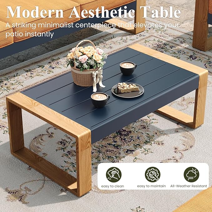 LayinSun 4 Pieces Aluminum Patio Furniture Set with Coffee Table, Oversized Seat with Hight Back, Outdoor Conversation Sets for Porch, Balcony, Deck
