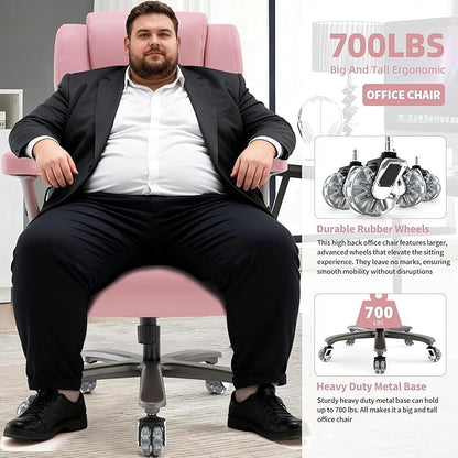 Big and Tall Office Chair 700lbs- Large High Back Executive Computer Desk Chair with 3D Flip-Up Arms, Adjustable Lumbar Support, Extra Wide Plus Size Seat, Heavy Duty Metal Base & Quiet Rubber Wheels